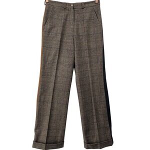 Faconnable Womens 4 Wool Cashmere Glen Plaid Side Stripe Pleated Cuffed Trousers